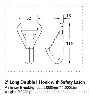 2 Inch Long Double J Hook With Safety Latch