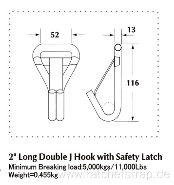 2 Inch Long Double J Hook With Safety Latch