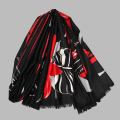 100% Wol Black Red Printing Lady Scarf