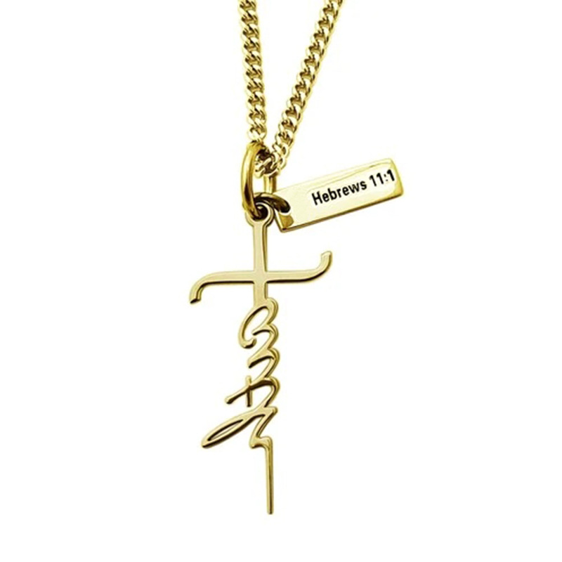 Stainless steel faith cross necklace Hebrews 11:1 scripture pendant religious necklace custom 18k real gold necklace jewelry