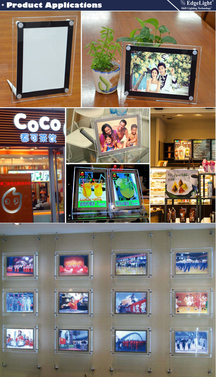 Customized Size Ultra Slim Single Side Advertising Digital Acrylic Led Light Photo Frame