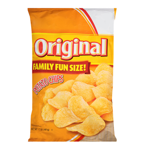 3 siders plastik kartoffelchips-paakaging poser