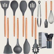 12-Piece Non-Stick Silicone Kitchenware Kit with Wooden Handles