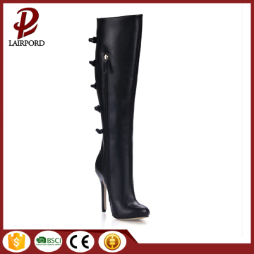 leather winter black mid-calf boots for women