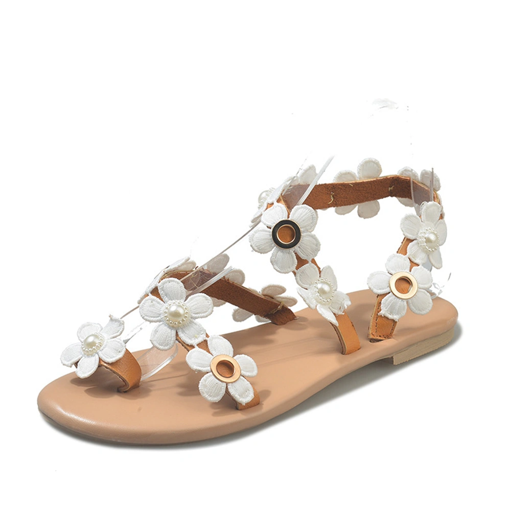 Latest Sexy Ladies New Fashionable Roman Flat Flower Ladies Large Size Sandals