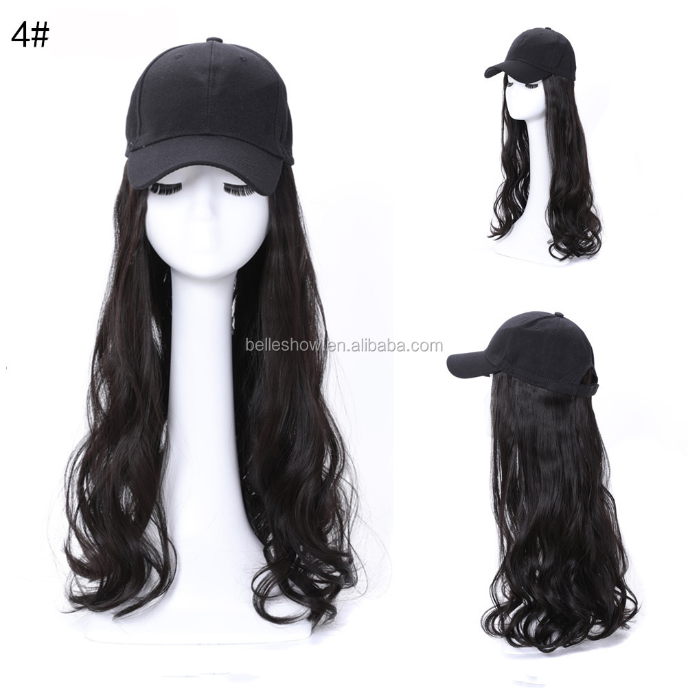 Hot sell baseball hat hair wig combination custom new design  synthetic hair with hat with black  wig