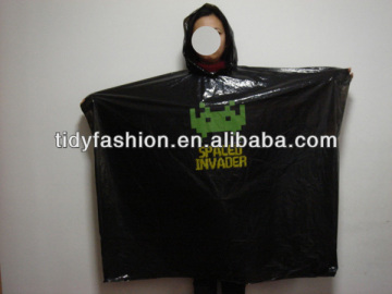 Adult Disposable Custom Printed Black Poncho Raincoat