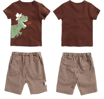 2014 New Style Summer Children Printed Squares Baby Cotton Suit Short Sleeve T-shirt children baby breathable suit