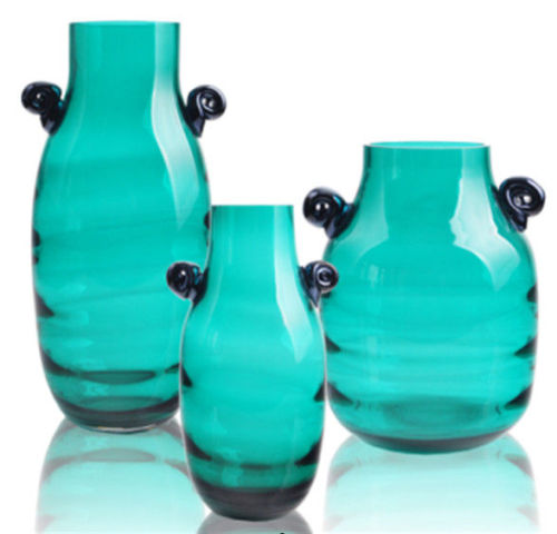 Modern Blue Colored Glass Vase For Restaurant / Home Decoration