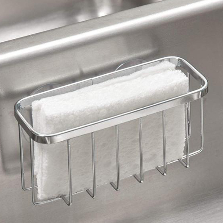 Stainless Steel Kitchen Sink Suction Organizer Basket - 5.75" x 2.5" x 2.25", Polished Sink Suction Caddy Soap and Sponge Holder