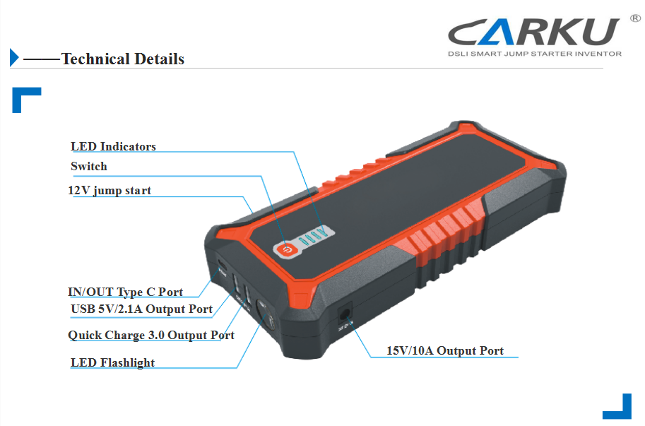 Promotion CARKU 12 Volt Emergency 25000mAh Car Jump Starter Battery