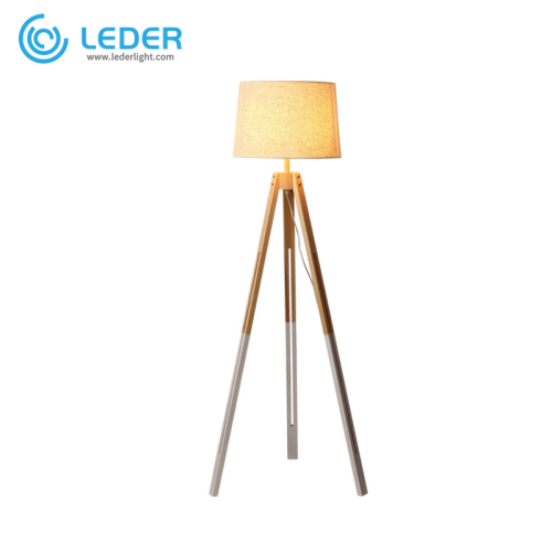 LEDER Lampada da terra in legno bianco