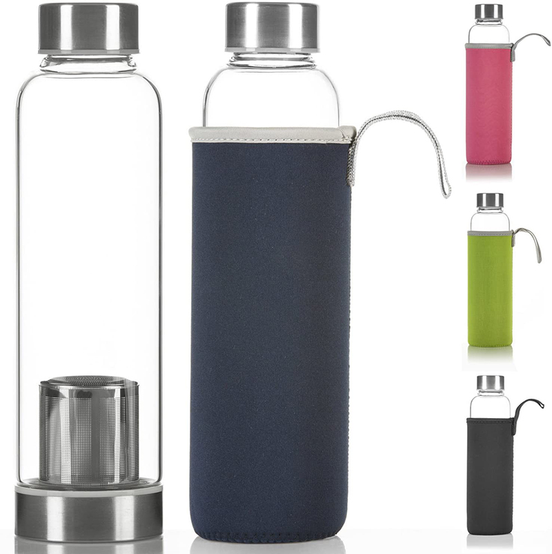 Glass Tea Infuser Water Bottle with Protective Sleeve Motivational Glass Water Bottle