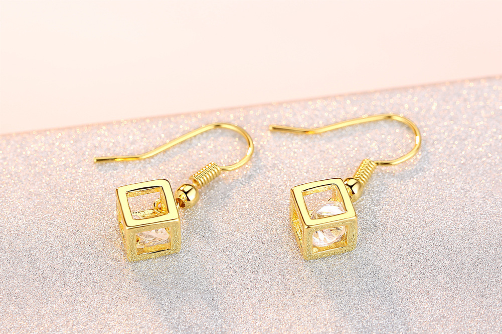 Minimalist jewelry Rubik's cube pendant necklace earrings water cube zircon jewelry set temperament female accessories