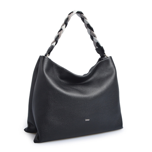 Grand sac hobo en cuir véritable vieilli noir