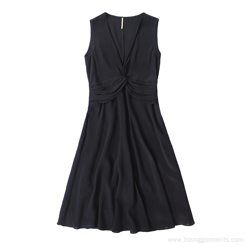 Women Casual Deep-V Collar Sleeveless Lady Dresses