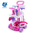 Produk Baru Pretend Play Kids Cleaning Set Mainan Plastik Pembersihan Trolley dengan Vacuum Cleaner Toy