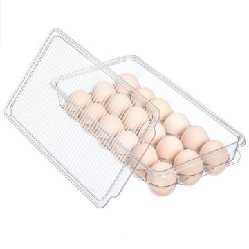 Plastic Egg Holder: Refrigerator Storage Box, Fridge Egg Container Organizer (18 Count, Clear, Stackable) - Wholesale Option