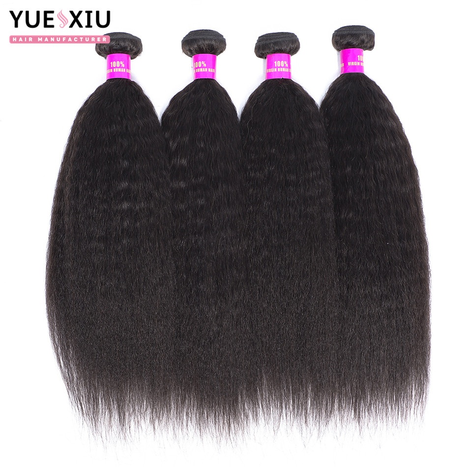 100% Brazilian Human Hair Kinky Straight Extensions,Double Drawn Donor Hair Straight Bundles with Closure