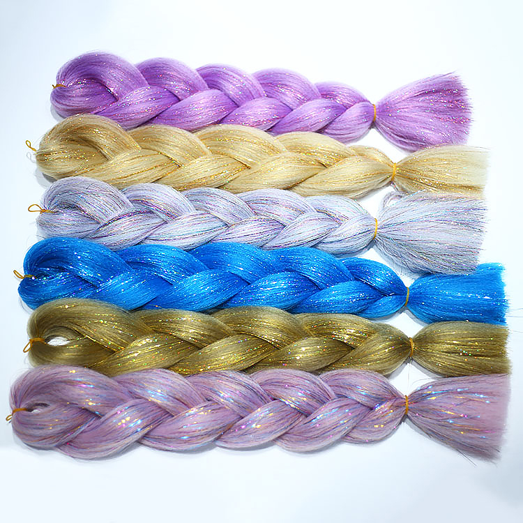 New design Jumbo Ombre Braiding Hair with Glitter hair tinsel Crochet Braiding 24 inch 100g Synthetic Hair Extensions