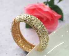Bangle, Fashion Women Gold Alloy Resin Beads Hinge Crystal Bangle, Bangle Bracelet Jewelry Wholesale PT1564