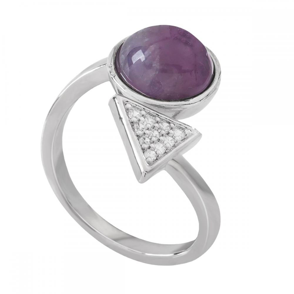 Stone Natural 10 mm Beads Ring Gemstone Crystal Triangle Anillos ajustables para mujeres Anniversary Birthday Gift