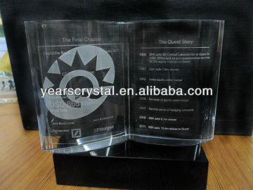 2013 new arrival crystal glass book engraved company profile(R-2015)