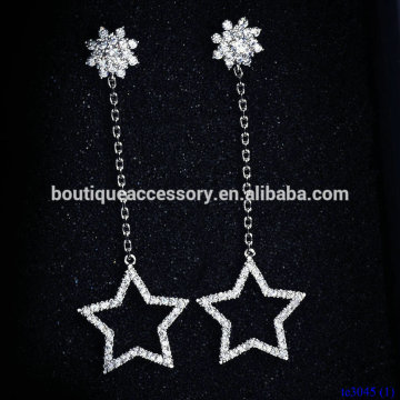 Fashion Latest Pave Crystal Long Earrings Star & Flower Earrings