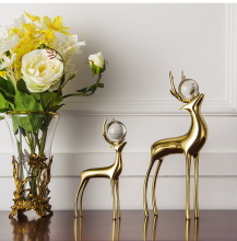 Brass Deer Wine Cabinet with Crystal Ball Ornaments for Creative Living Room Decor