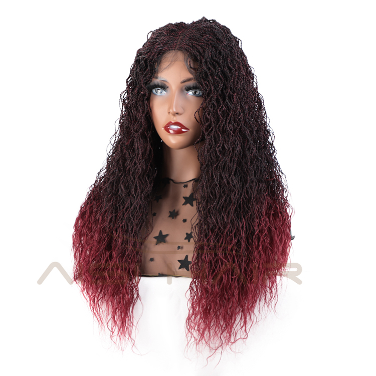 Aisi Hair New Design Wholesale Senegalese Twist Braided Swiss Lace Wigs Long Braided Ombre Red Front Lace Wigs For Black Women