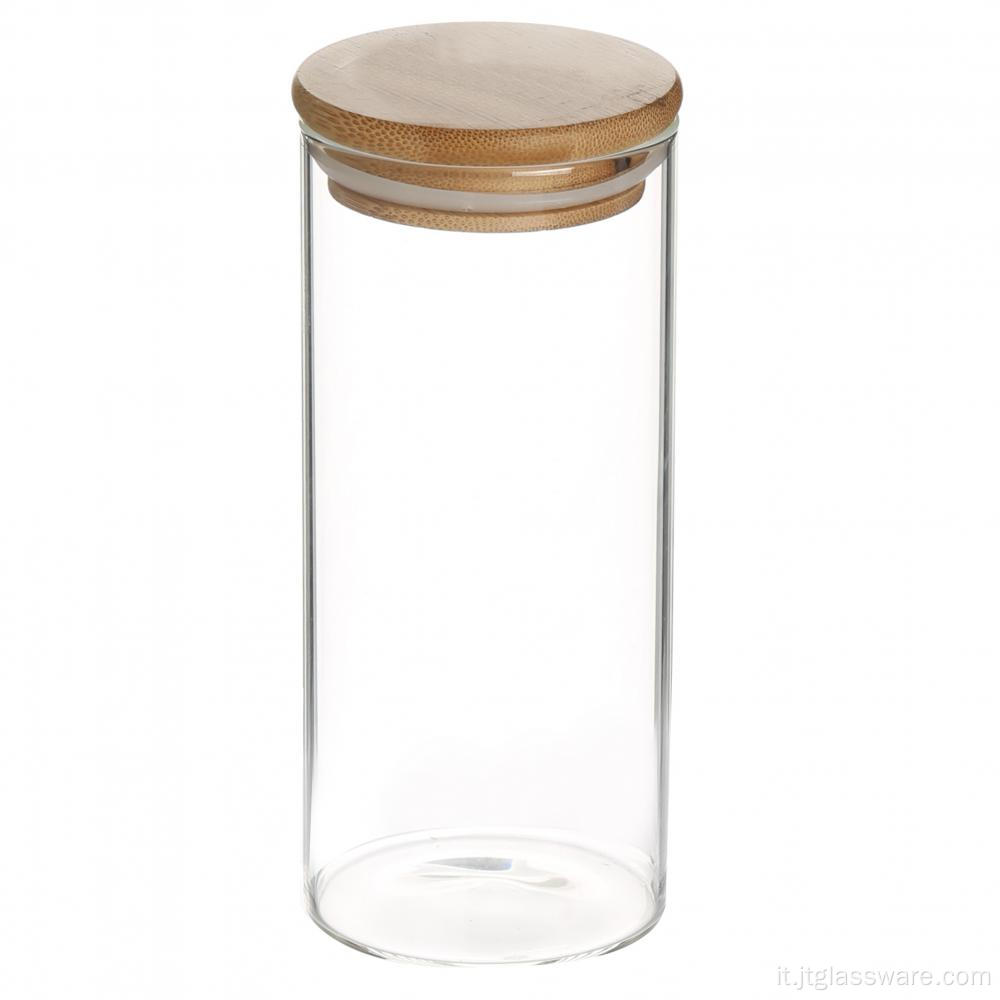 Barattolo ermetico in vetro borosilicato con coperchio in legno