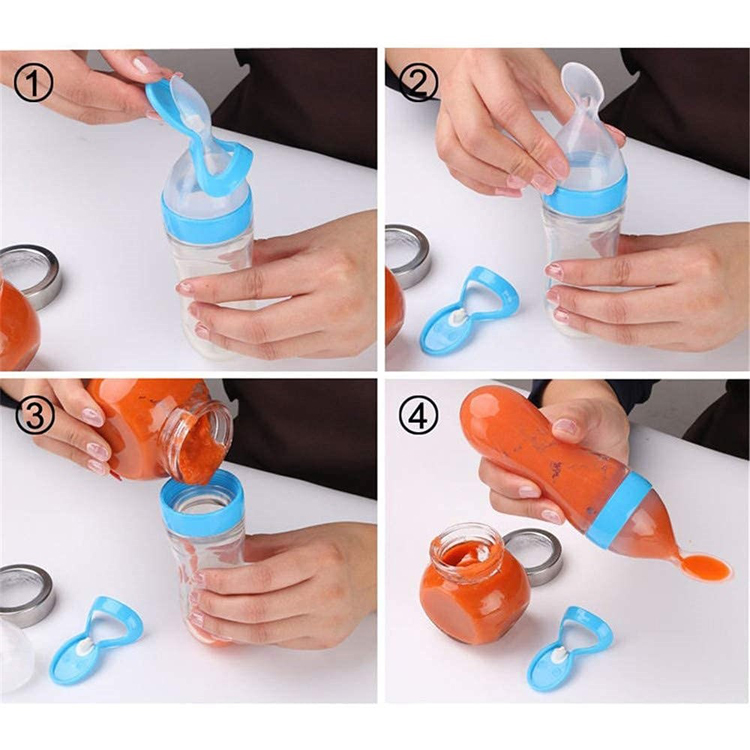 Baby Squeeze Spoon Feeder Food Baby Bottle Feeder Spoon Silicone Baby Bottle Spoon Feeder