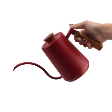 Red Hand Drip Kettle With Wooden Handle