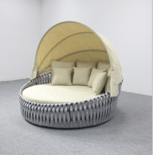 Modern Round Rattan Garden Outdoor Daybed with Wicker Daybed Lounge Patio Set Furniture