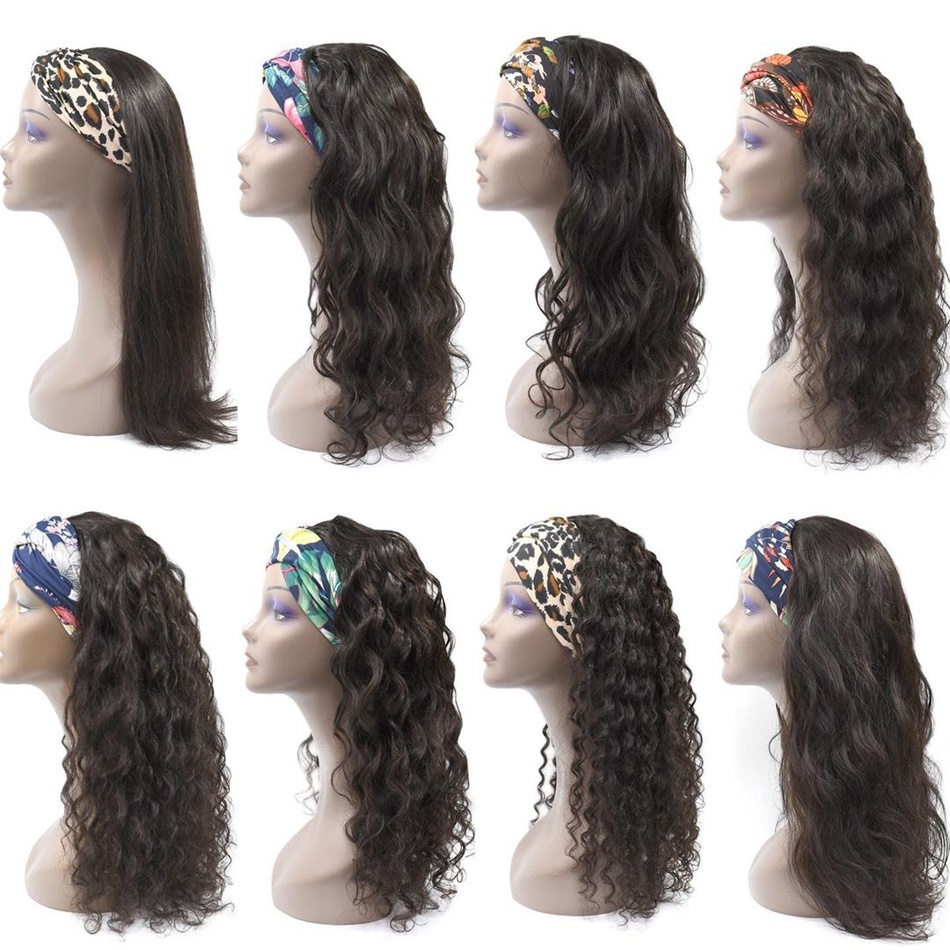 10A high Grade 100% Brazilian Human Hair Wig Water Wave Curly Headband Wig No Lace Front Hair Manufacturer Headband Wig