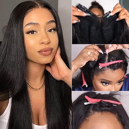 Straight V Part Human Hair Wig