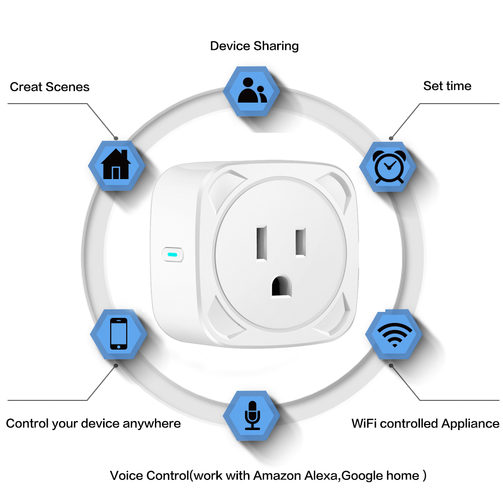 US Wifi Mini Plug 220v 10A OEM Wireless Google Home Remote Control Amazon Alexa Smart Socket Outlet
