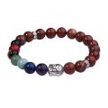 Pulsera de Jasper roja Buda 7 Cuentas de aleación de piedras preciosas Chakra