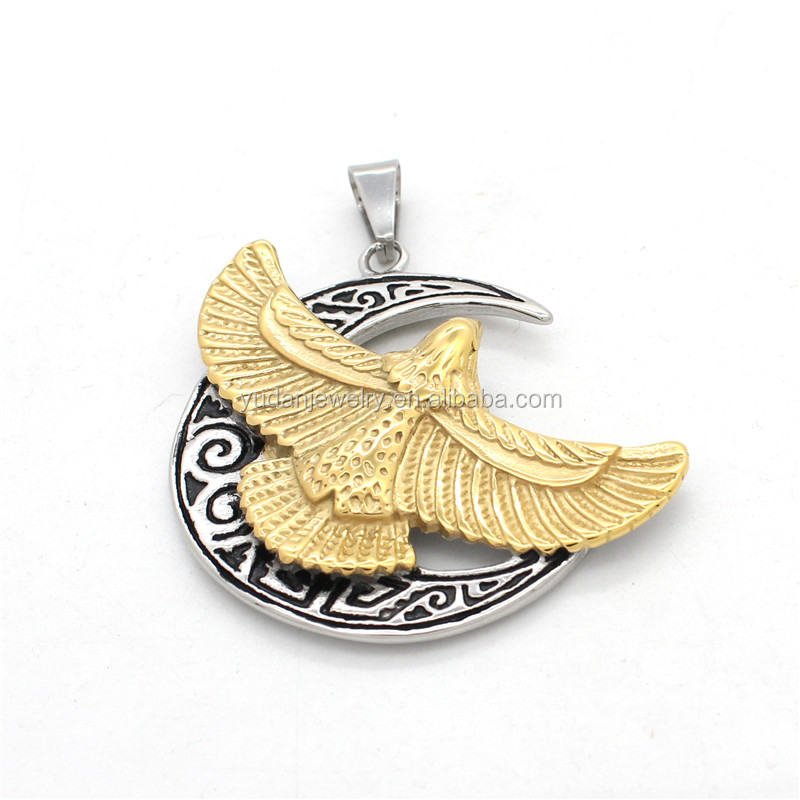 Factory Custom Animal Design Stainless Steel Moon Eagle Pendant Necklace