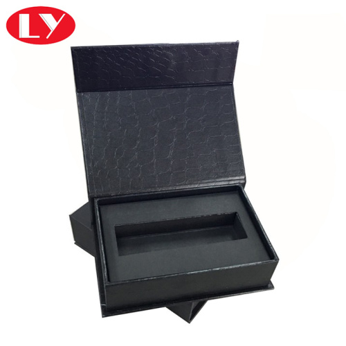 Embalaje de caja de papel de perfume negro con inserto de espuma