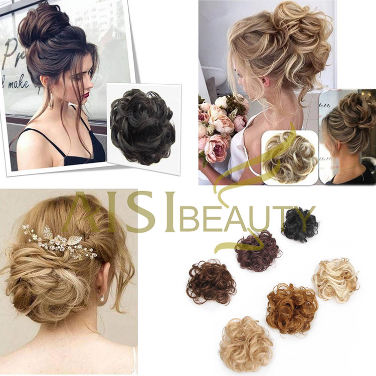 Aisi Beauty Popular Cheap Price Multi Color Synthetic Curly Messy Donut Chignon Bun Elastic Rope Rubber Band Hair Extension