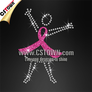 Pink ribbon lady hotfix bling transfers for shirts