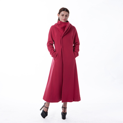 襟付きファッション長い赤いカシミヤのオーバーコート