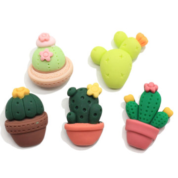 Adorno de resina en miniatura de cactus con espalda plana para decoración de limo con pendientes colgantes Kawaii