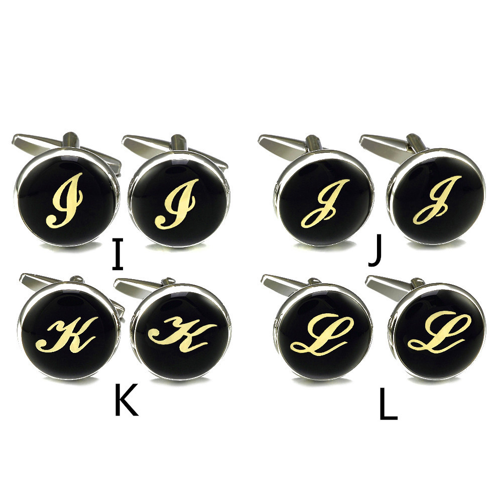 26 alphabet letters luxury english font letter cufflinks stainelss steel high quality round mens cuff link stainless steel