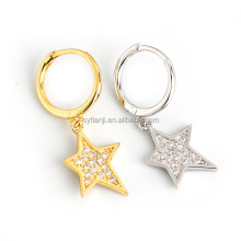 Stunning Women's Fashion Earrings: 925 Sterling Silver Big Star Drop Earrings with Small Diamond & 18K Gold Plated Hoop Earrings