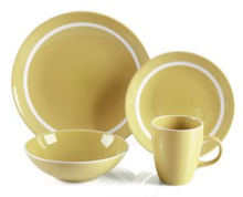 16 Piece Stoneware Dinner Set Yellow Color With White Rim