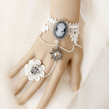 MYLOVE white lace chain bracelet connected ring gothic lace jewelry 2015 MLWS202