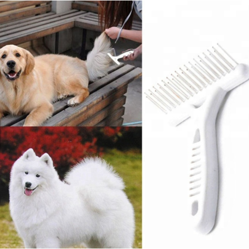 Λευκή χτένα τσουγκράνα για τα σκυλιά σύντομα μακριά μαλλιά