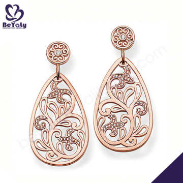 Rose gold party hollow flower diamond solitaire earrings